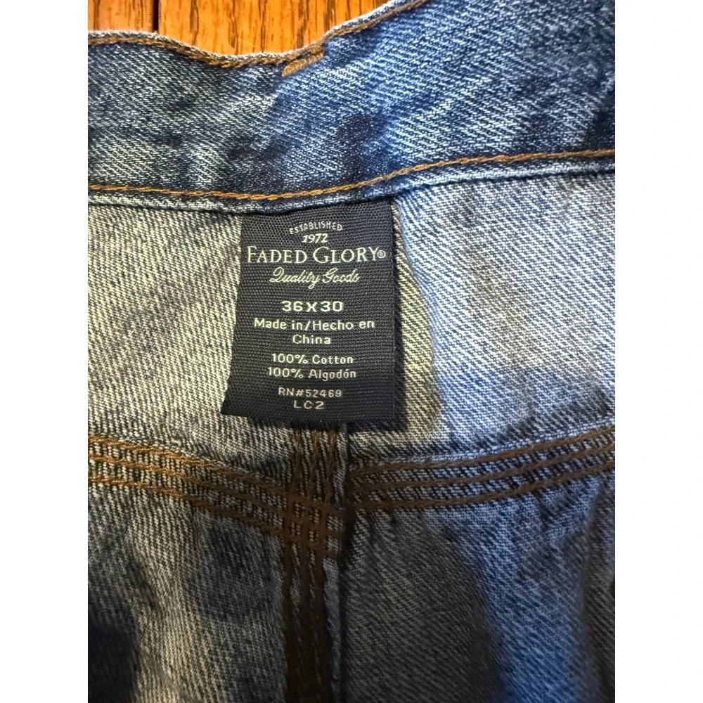 Faded Glory Men's Jeans 36x30 Blue Denim Carpenter Baggy Straight Leg Distressed